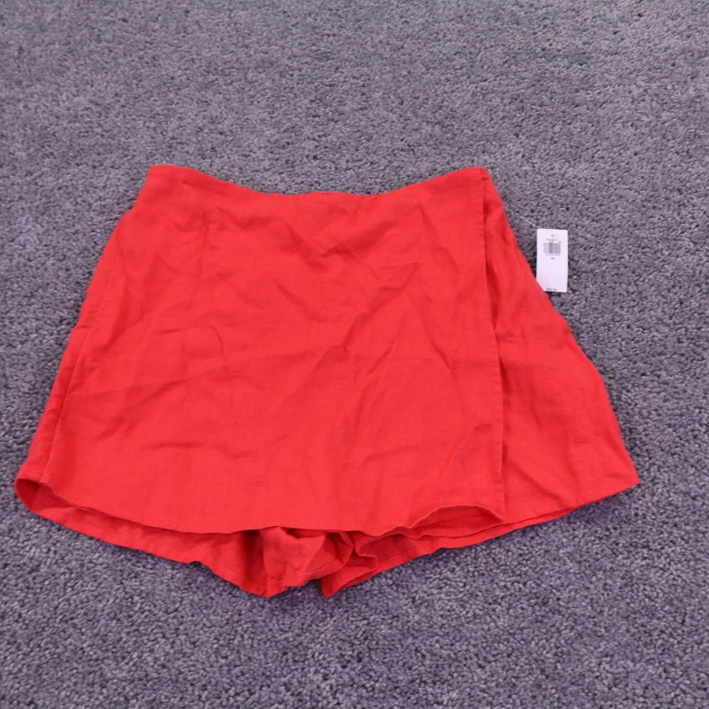 Old Navy Skort Womens Extra Small Red Linen Blend Wrap Front Elastic Summer